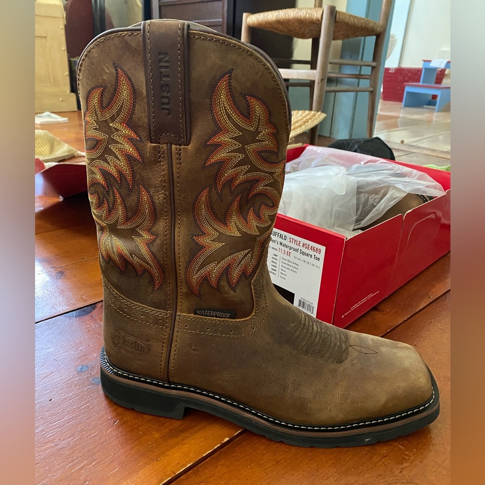 NWT Justin Driller Brown Water Buffalo 11” Mens Waterproof Square Toe size 11.5